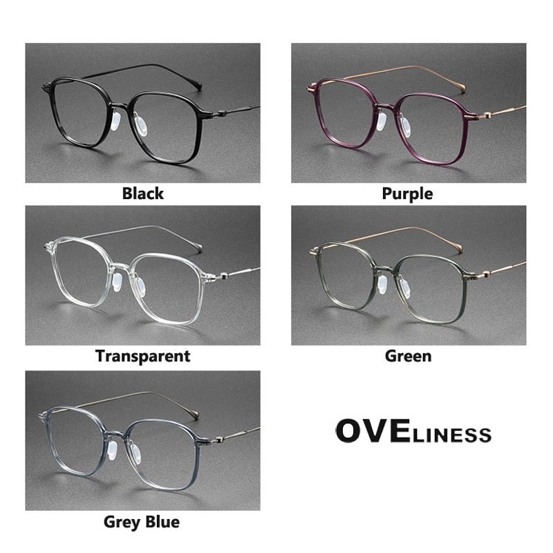 Oveliness Unisex Full Rim Square Acetate Titanium Eyeglasses 8641 Full Rim Oveliness