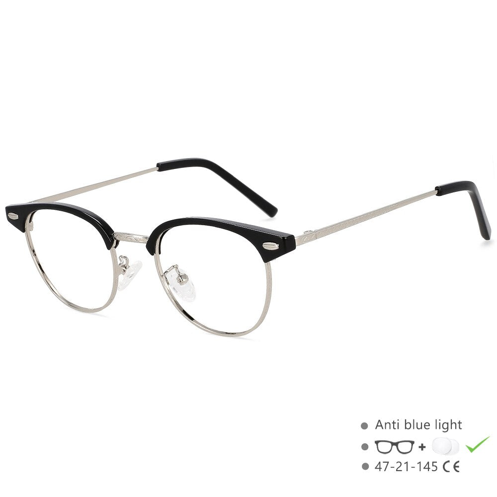 CCspace Unisex Full Rim Round Square Alloy Eyeglasses 55866 Full Rim CCspace China BlackSilver