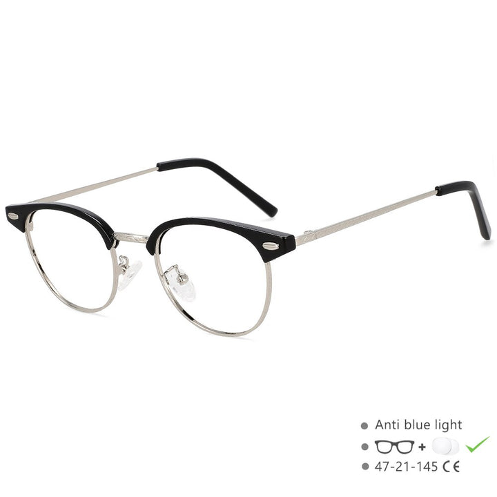CCspace Unisex Full Rim Round Square Alloy Eyeglasses 55866 Full Rim CCspace China BlackSilver