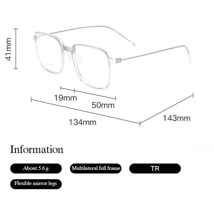 Hotony Unisex Full Rim Square Tr 90 Eyeglasses 5824m Full Rim Hotony