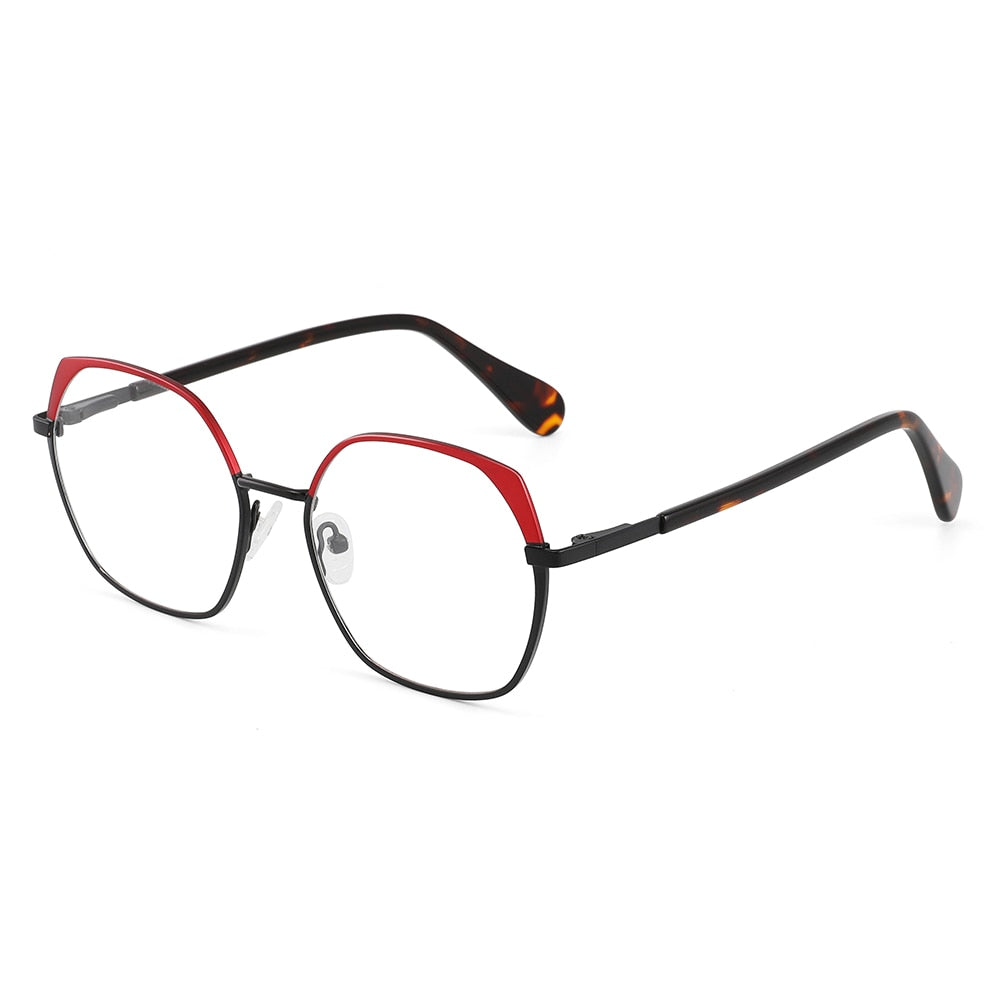 Laoyehui Women's Full Rim Polygon Cat Eye Alloy Reading Glasses Anti-Blue Light Gl9210 Reading Glasses Laoyehui 0 Red Black
