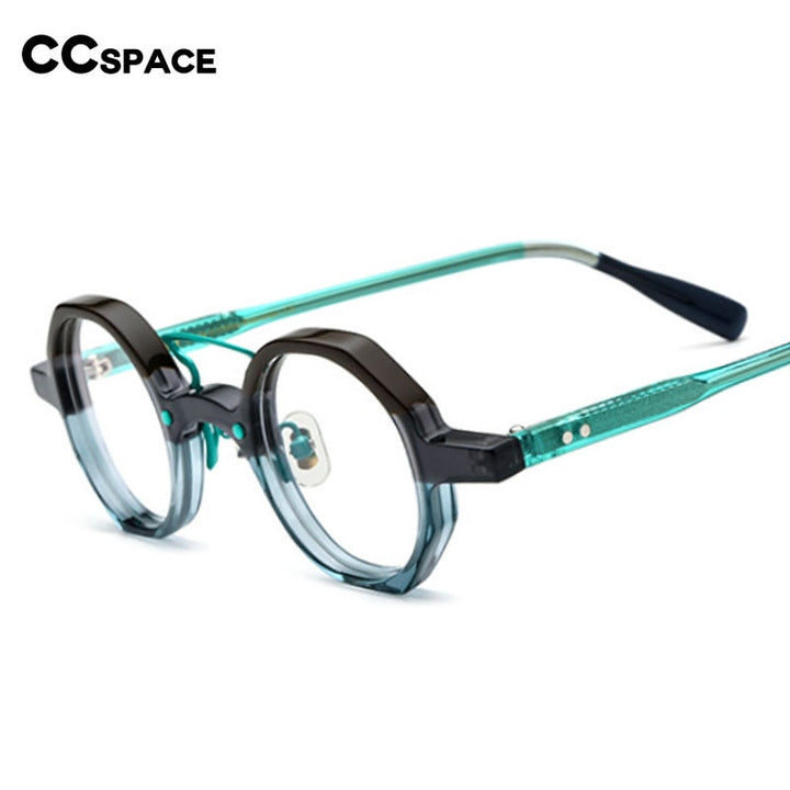 CCspace Unisex Full Rim Irregular Round Double Bridge Acetate Eyeglasses 54699 Full Rim CCspace