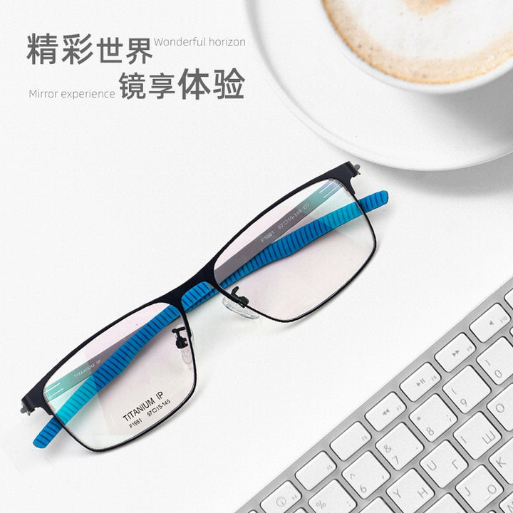 Bclear Men's Full Rim Square Titanium Frame Eyeglasses Bsf1981 Full Rim Bclear