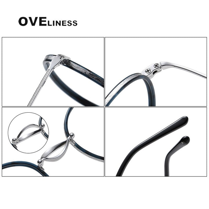 Oveliness Unisex Full Rim Round Acetate Titanium Eyeglasses 1825 Full Rim Oveliness   