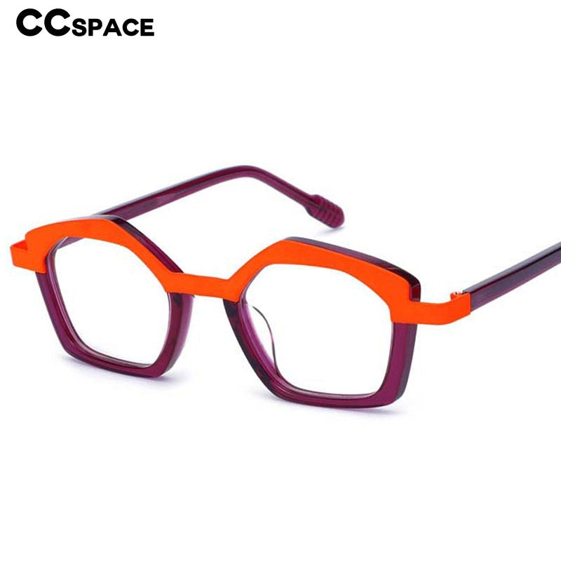 CCspace Unisex Full Rim Small Irregular Cat Eye Acetate Titanium Eyeglasses 55086 Full Rim CCspace