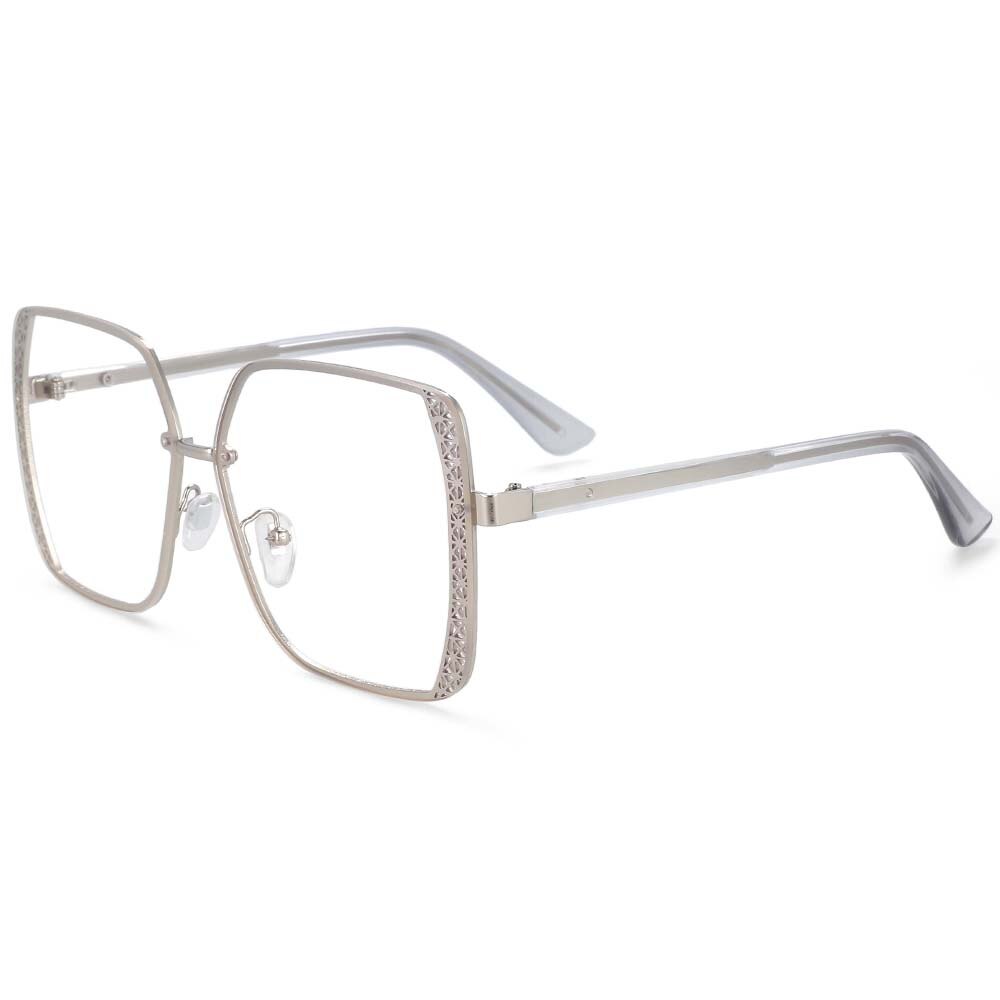 CCspace Women's Full Rim Square Hollow Alloy Frame Eyeglasses 54205 Full Rim CCspace Silver