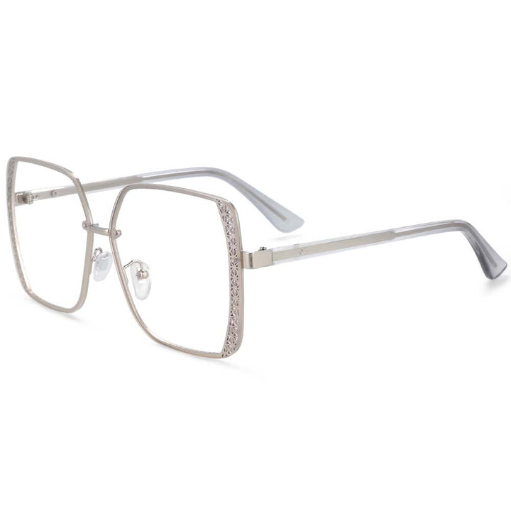 CCspace Women's Full Rim Square Hollow Alloy Frame Eyeglasses 54205 Full Rim CCspace Silver