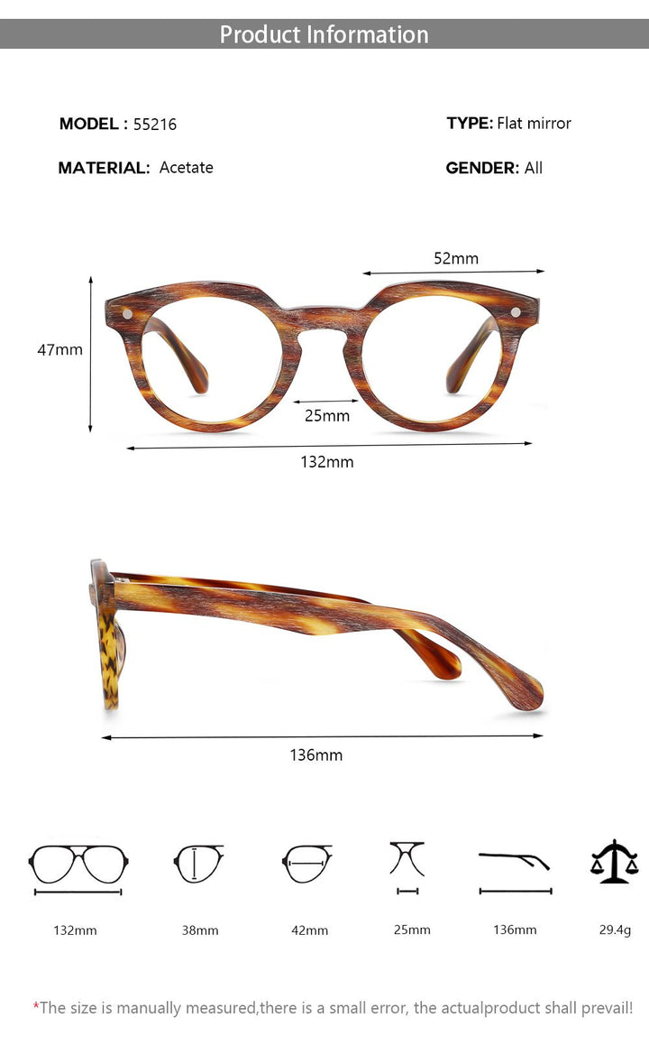 CCspace Unisex Full Rim Round Acetate Eyeglasses 55216 Full Rim CCspace