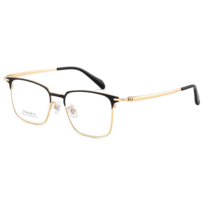 Bclear Unisex Full Rim Square Titanium Acetate Eyeglasses Lb1104 Full Rim Bclear Black gold