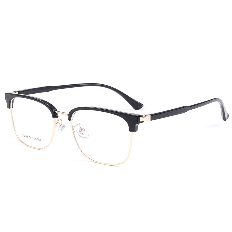 Yimaruili Men's Full Rim Square Acetate Alloy 8538YF Full Rim Yimaruili Eyeglasses Black Gold