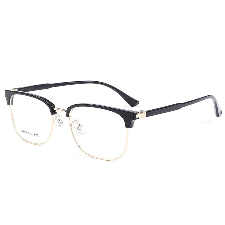 Yimaruili Men's Full Rim Square Acetate Alloy 8538YF Full Rim Yimaruili Eyeglasses Black Gold