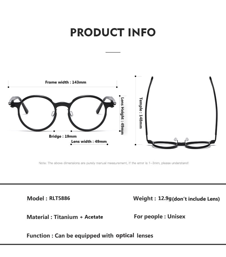 Oveliness Unisex Full Rim Round Acetate Titanium Eyeglasses 5886 Full Rim Oveliness