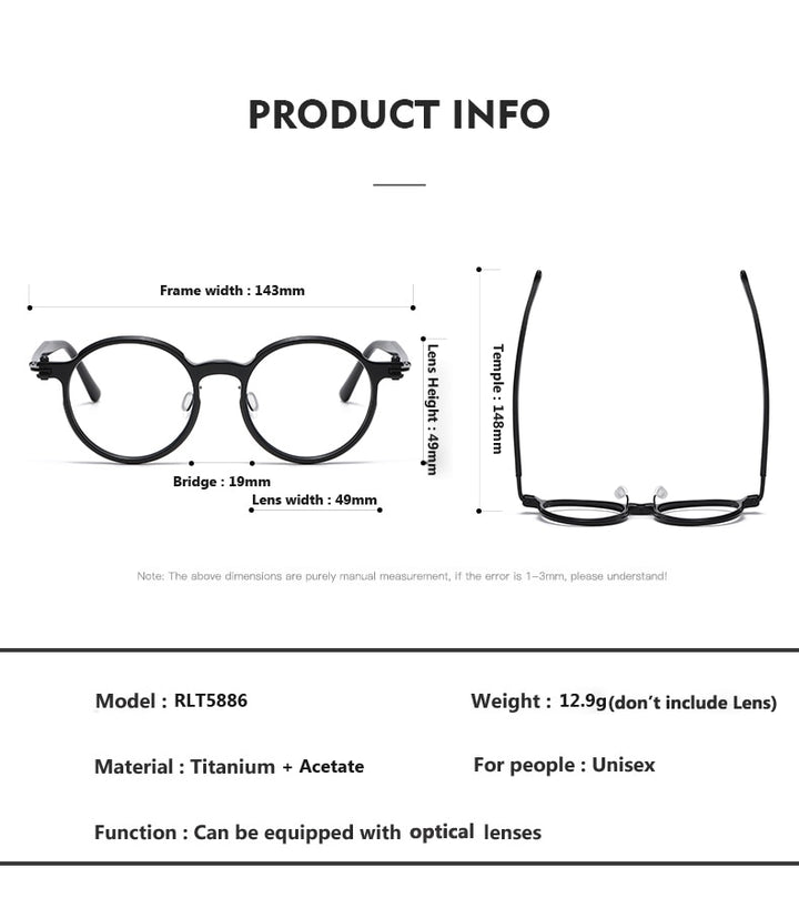 Oveliness Unisex Full Rim Round Acetate Titanium Eyeglasses 5886 Full Rim Oveliness