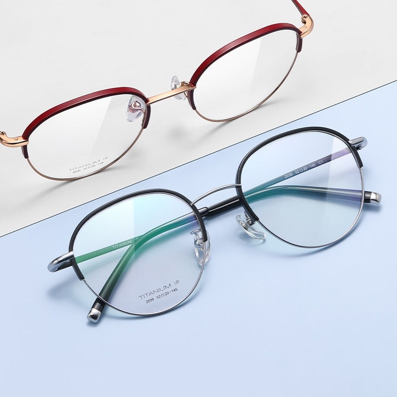 Reven Jate Unisex Full Rim Round Acetate Titanium Frame Eyeglasses YJ2039 Full Rim Reven Jate