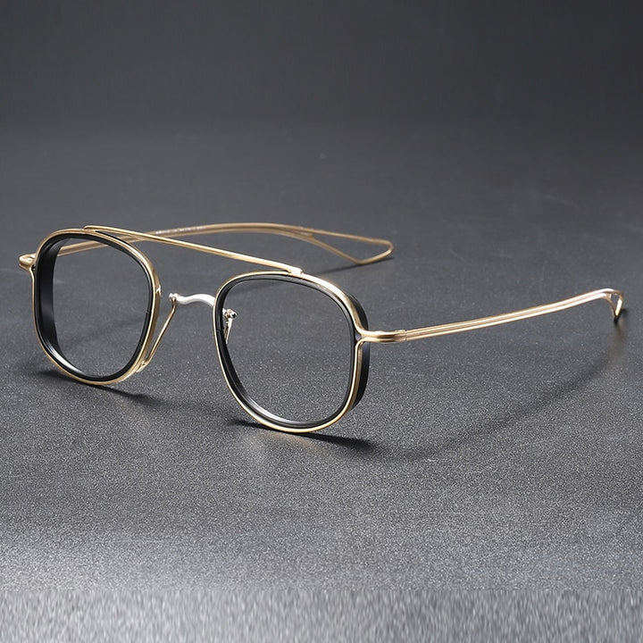 Muzz Unisex Full Rim Square Titanium Frame/Inner Ring Eyeglasses Dlx118 Full Rim Muzz GOLD BLACK