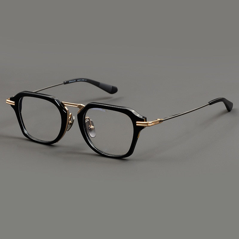 CCspace Unisex Full Rim Flat Top Square Titanium Acetate Eyeglasses 55373 Full Rim CCspace BlackWarmGold China