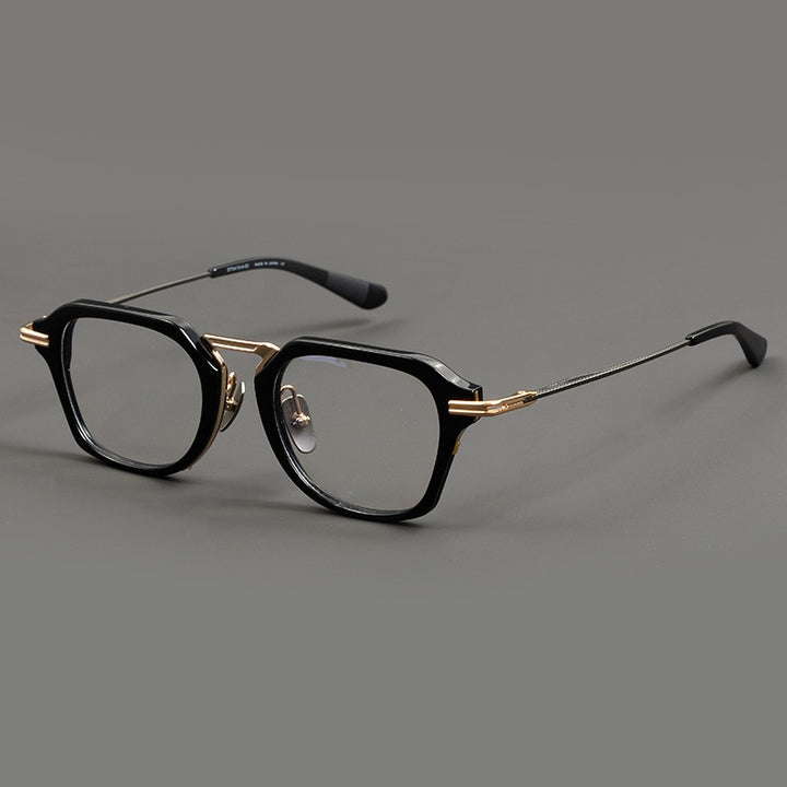 CCspace Unisex Full Rim Flat Top Square Titanium Acetate Eyeglasses 55373 Full Rim CCspace BlackWarmGold China