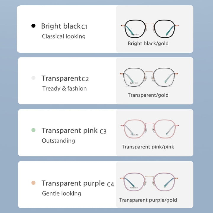 Reven Jate Unisex Full Rim Round Square Acetate Titanium Frame Eyeglasses R2322 Full Rim Reven Jate