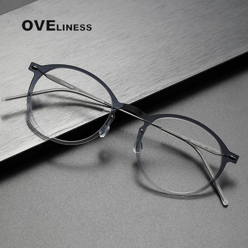 Oveliness Unisex Full Rim Round Square Acetate Titanium Eyeglasses 6541 Full Rim Oveliness