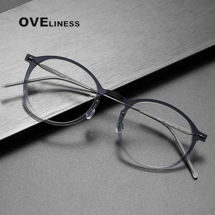 Oveliness Unisex Full Rim Round Square Acetate Titanium Eyeglasses 6541 Full Rim Oveliness