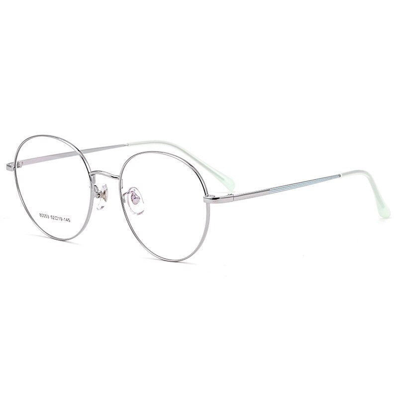 Yimaruili Unisex Full Rim Large Round Titanium Alloy Eyeglasses 80053 Full Rim Yimaruili Eyeglasses Silver