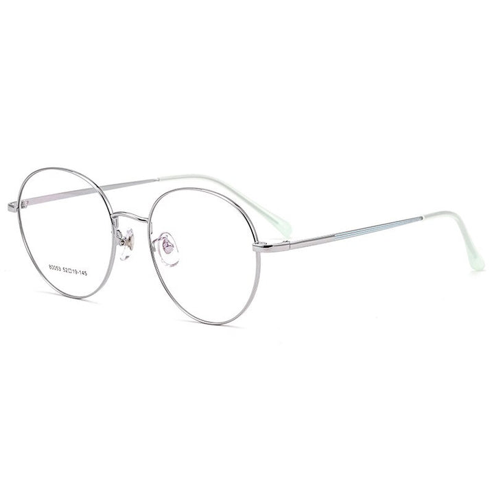 Yimaruili Unisex Full Rim Large Round Titanium Alloy Eyeglasses 80053 Full Rim Yimaruili Eyeglasses Silver