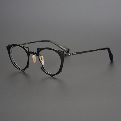 CCspace Unisex Full Rim Irregular Cat Eye Handcrafted Titanium Eyeglasses 55657 Full Rim CCspace Black China