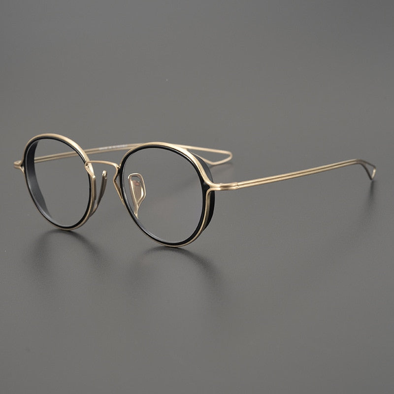 CCspace Unisex Full Rim Round Handcrafted Frame Eyeglasses 54619 Full Rim CCspace Black-gold China