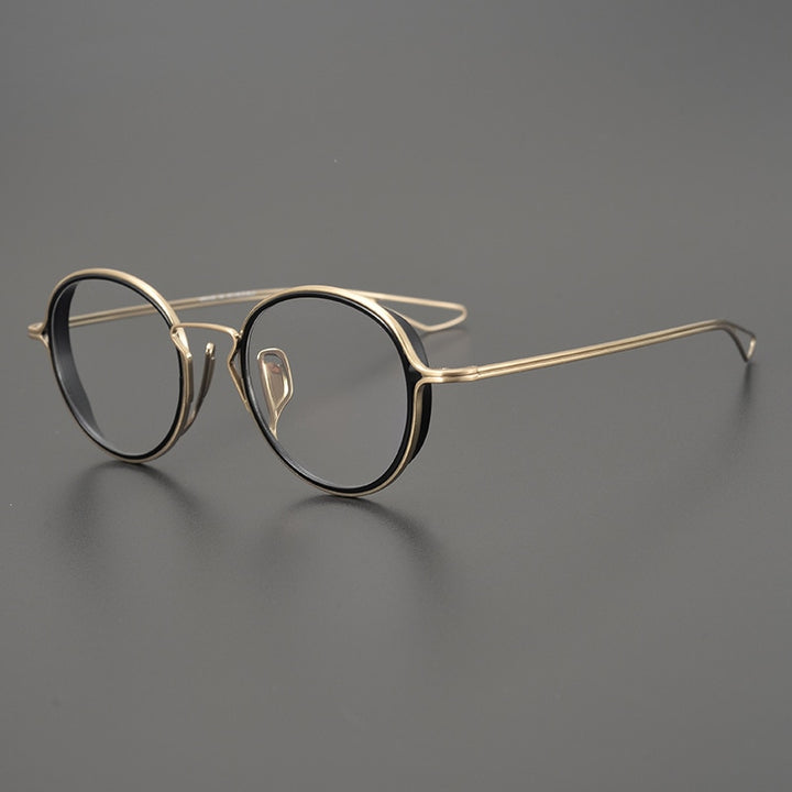 CCspace Unisex Full Rim Round Handcrafted Frame Eyeglasses 54619 Full Rim CCspace Black-gold China