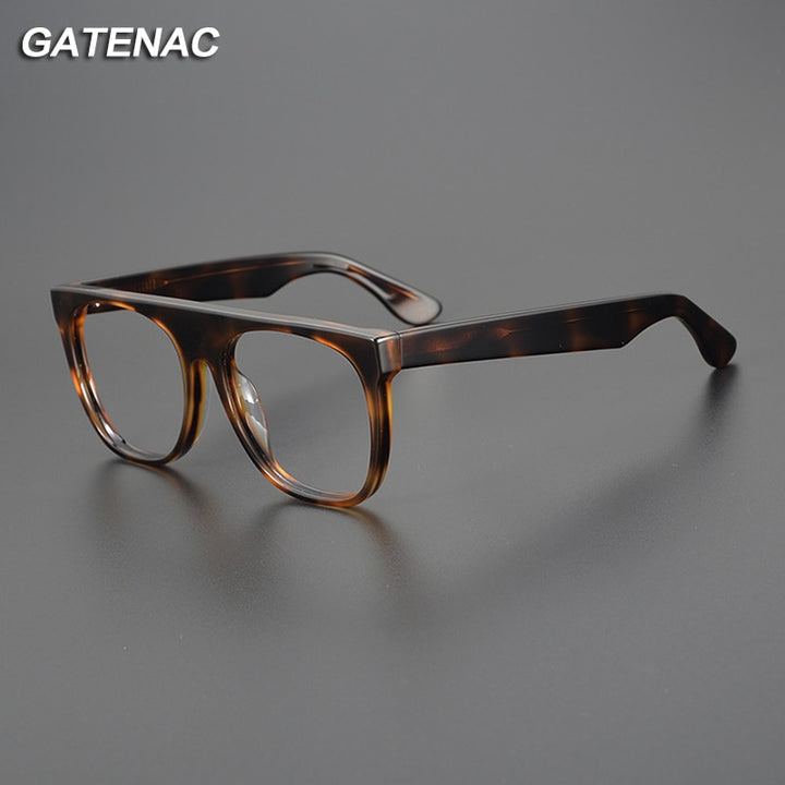 Gatenac Unisex Full Rim Flat Top Round Acetate Eyeglasses Gxyj1056 Full Rim Gatenac