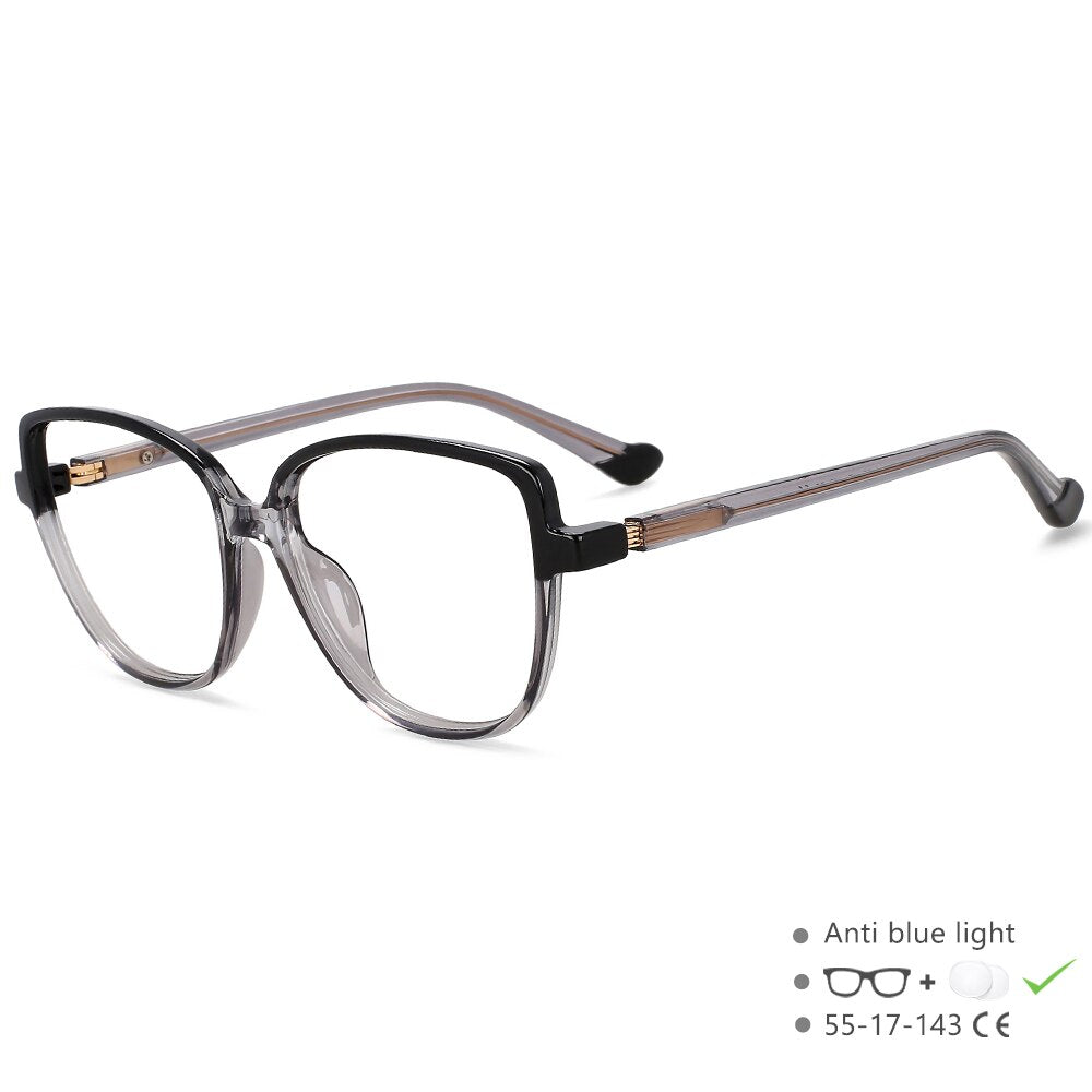 CCspace Unisex Full Rim Square Cat Eye Tr 90 Titanium Eyeglasses 55682 Full Rim CCspace China BlackGray