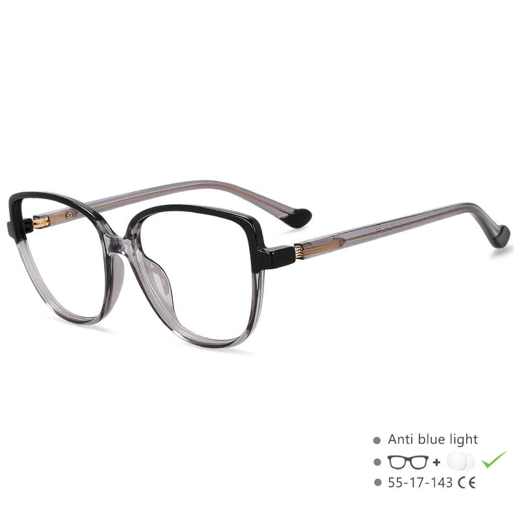 CCspace Unisex Full Rim Square Cat Eye Tr 90 Titanium Eyeglasses 55682 Full Rim CCspace China BlackGray