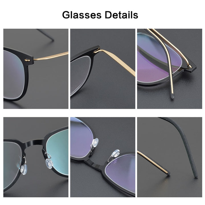 Gatenac Unisex Full Rim Round Square Screwless Titanium Eyeglasses Gxyj956 Full Rim Gatenac