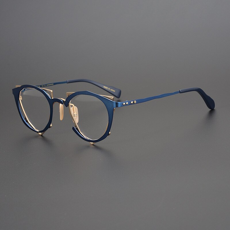 CCspace Unisex Full Rim Irregular Cat Eye Handcrafted Titanium Eyeglasses 55657 Full Rim CCspace Blue China