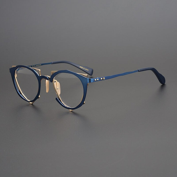 CCspace Unisex Full Rim Irregular Cat Eye Handcrafted Titanium Eyeglasses 55657 Full Rim CCspace Blue China