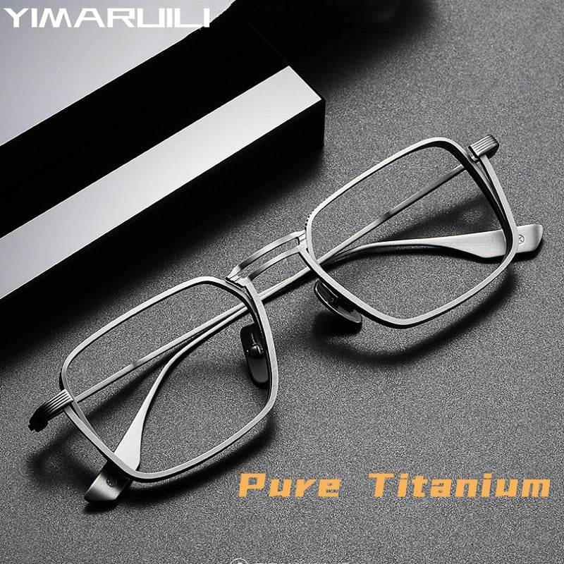 Yimaruili Unisex Full Rim Square Double Bridge Titanium Eyeglasses Dxt125 Full Rim Yimaruili Eyeglasses
