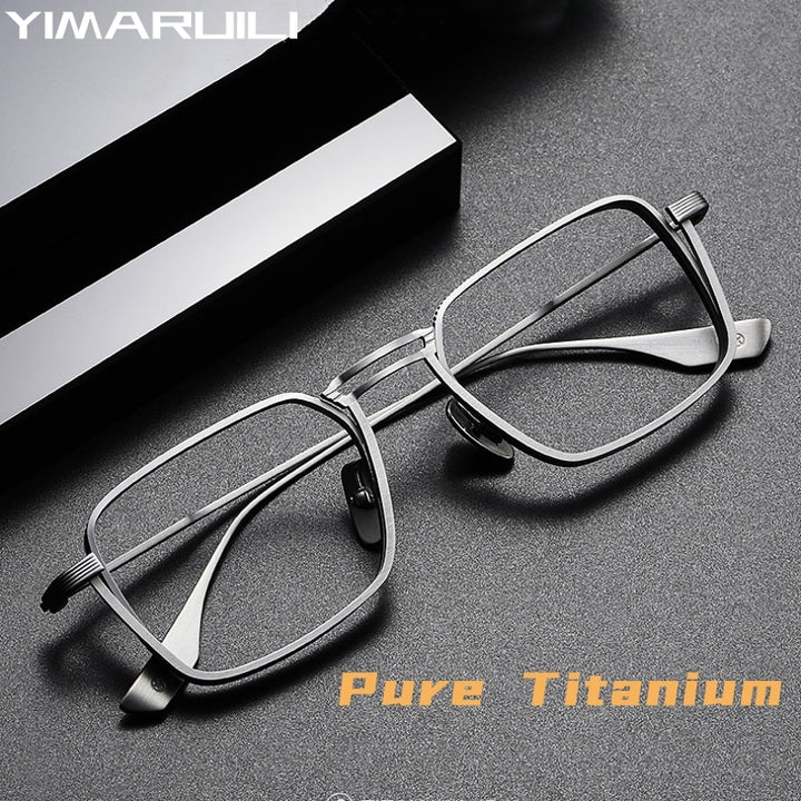 Yimaruili Unisex Full Rim Square Double Bridge Titanium Eyeglasses Dxt125 Full Rim Yimaruili Eyeglasses