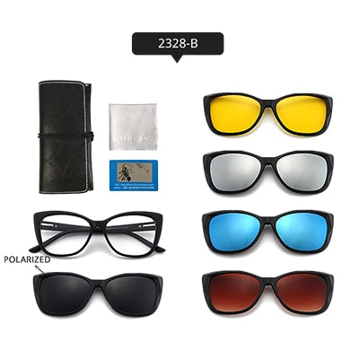 Ralferty Women's Full Rim Square Cat EyeTr 90 Acetate Eyeglasses With Clip On Sunglasses TR2345 With Clip Ons Ralferty 2328-B China As picture