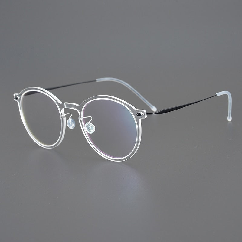Gatenac Unisex Full Rim Round Titanium Eyeglasses Gxyj955 Full Rim Gatenac Transparent Black