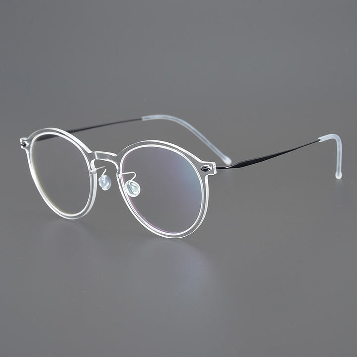 Gatenac Unisex Full Rim Round Titanium Eyeglasses Gxyj955 Full Rim Gatenac Transparent Black