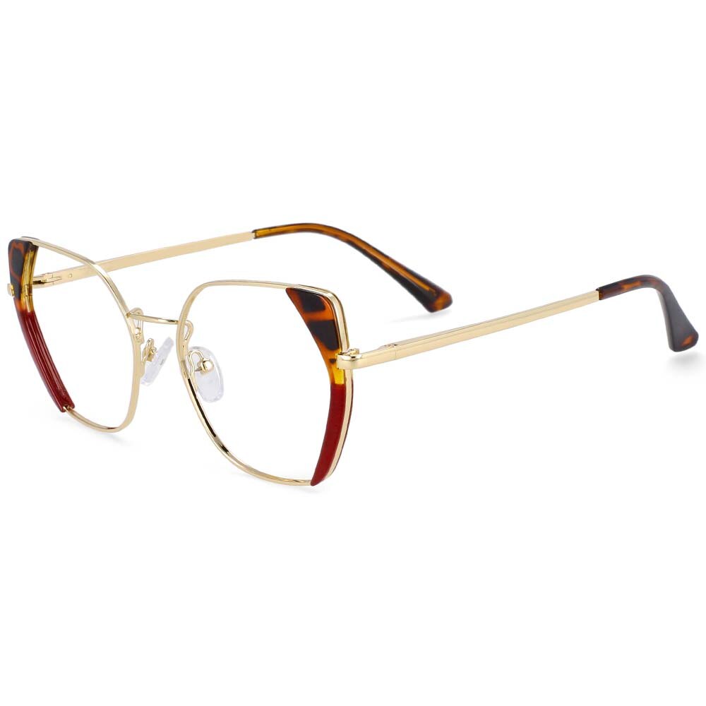 CCspace Women's Full Rim Polygonal Cat Eye Alloy Acetate Frame Eyeglasses 54175 Full Rim CCspace leopard