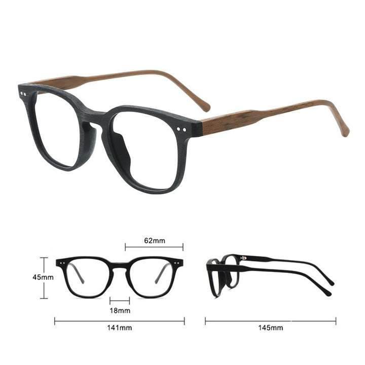 Hdcrafter Men's Full Rim Square Bamboo Wood Eyeglasses M9205 Full Rim Hdcrafter Eyeglasses