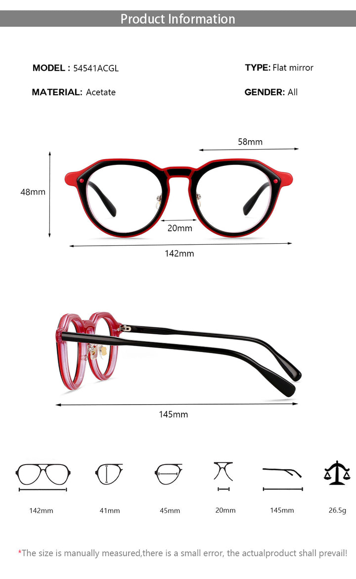 CCspace Unisex Full Rim Round Acetate Frame Eyeglasses 54541 Full Rim CCspace