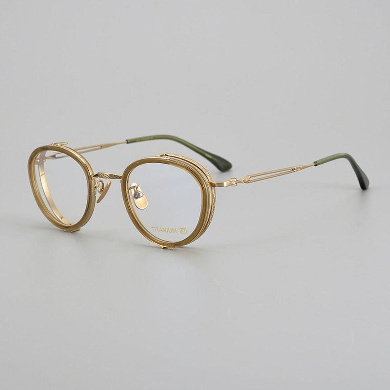Muzz Unisex Full Rim Irregular Round Acetate Titanium Eyeglasses E004 Full Rim Muzz C1