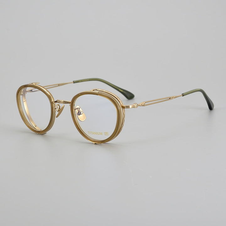 Muzz Unisex Full Rim Irregular Round Acetate Titanium Eyeglasses E004 Full Rim Muzz C1