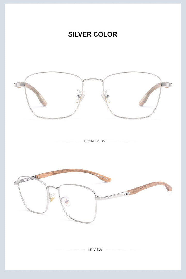 Chashma Unisex Full Rim Square Stainless Steel Frame Wood Temple Eyeglasses Full Rim Chashma