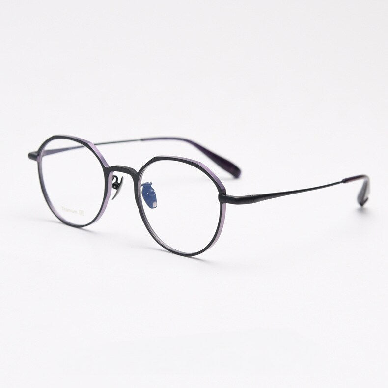 CCspace Unisex Full Rim Round Titanium Eyeglasses 55458 Full Rim CCspace BlackVioletC3 China