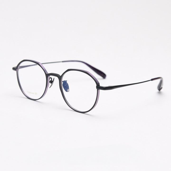 CCspace Unisex Full Rim Round Titanium Eyeglasses 55458 Full Rim CCspace BlackVioletC3 China