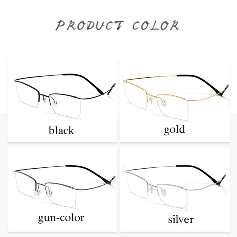 Hotochki Men's Semi Rim Rectangle Titanium Frame Eyeglasses 30004 Semi Rim Hotochki