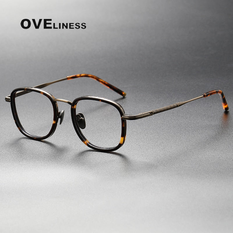 Oveliness Unisex Full Rim Square Acetate Titanium Eyeglasses Alcor Full Rim Oveliness tortoise bronze